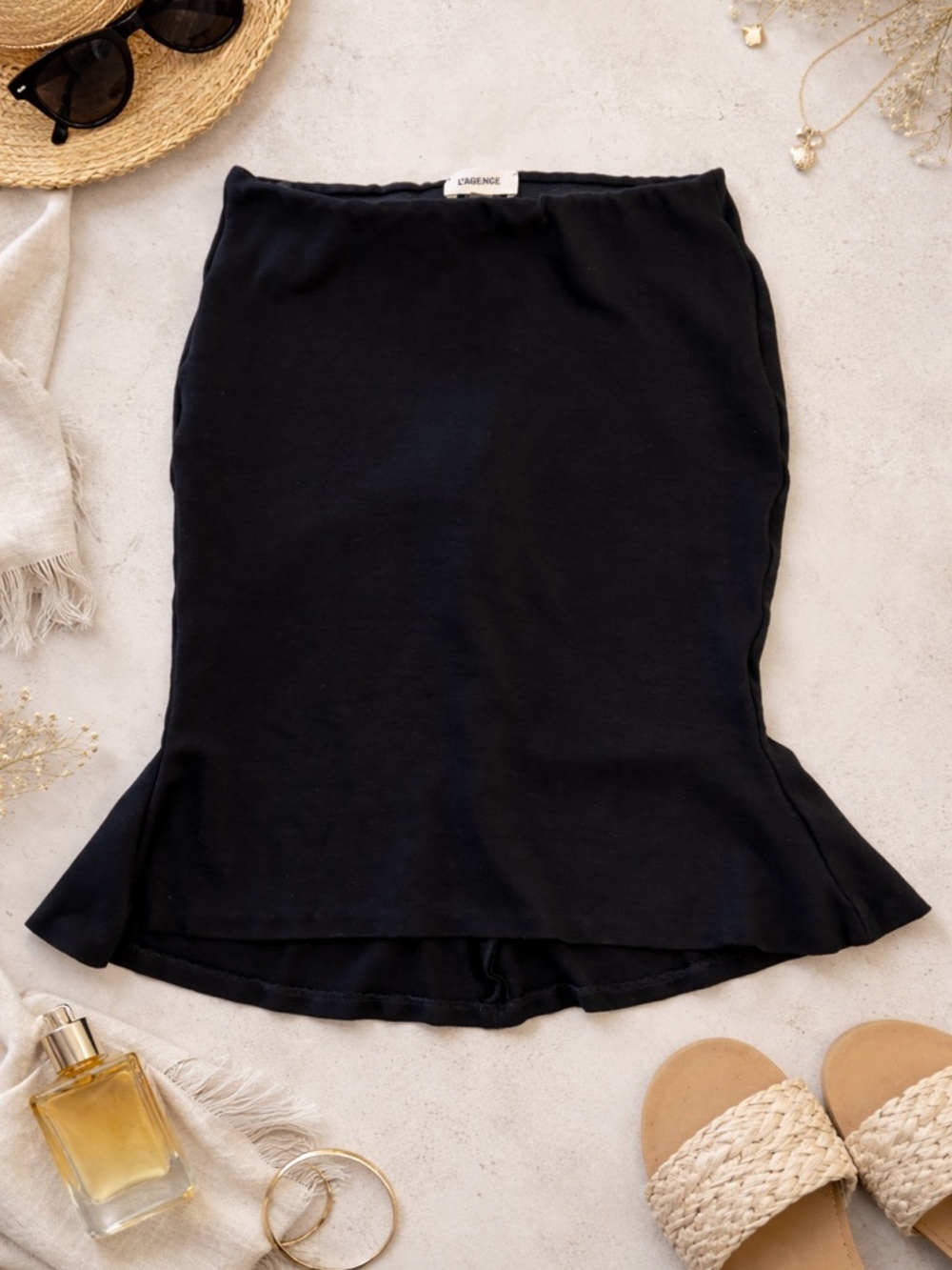 L’Agence Black Flared Mini Skirt Stretch Viscose Size Small - Picture 2 of 8